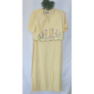 VINTAGE PERI PETITES Dress/Jacket Size 12 Short Sleeve Embroidered Yellow Summer